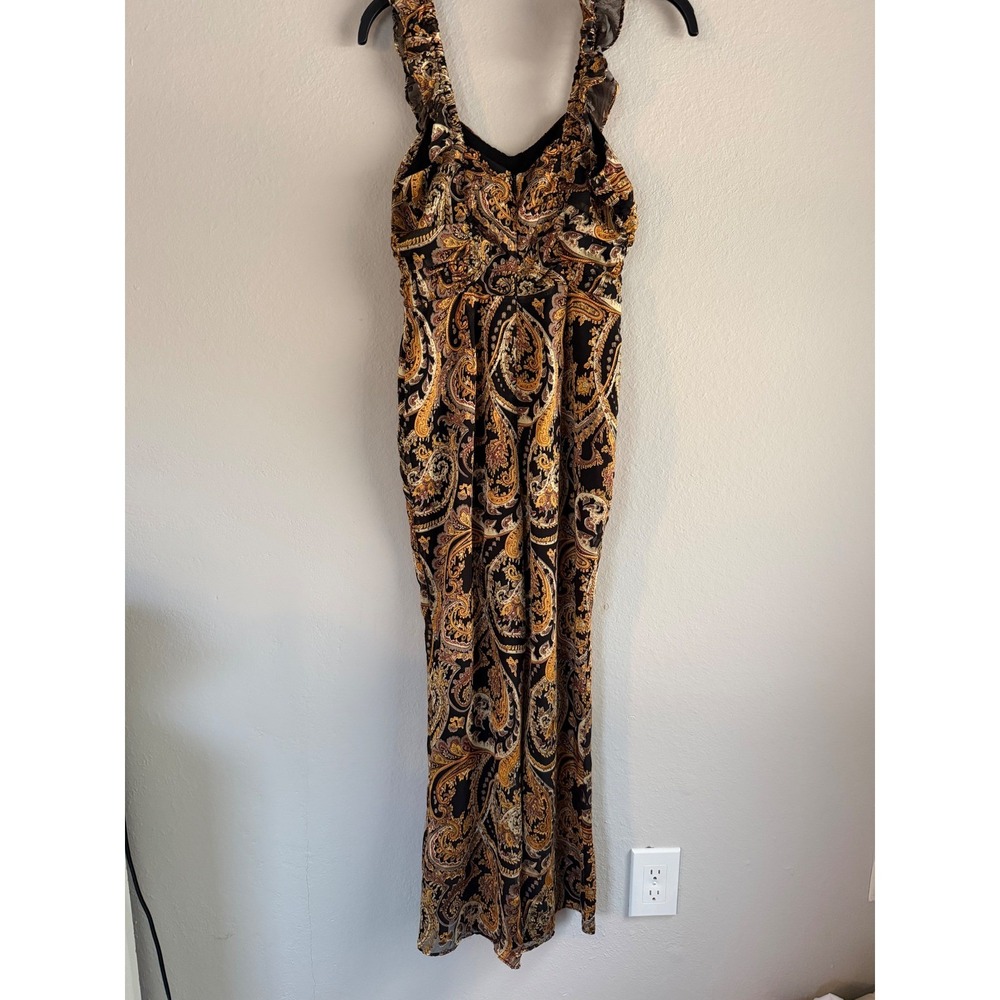 House of Harlow 1960 x REVOLVE Paisley Ruffle Wide Leg Jumpsuit Black Gold XS - Picture 5 of 11